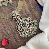 Duel Peacock Hasli Victorian Diamond Neckpiece-Aqua Green Beads-VV1941